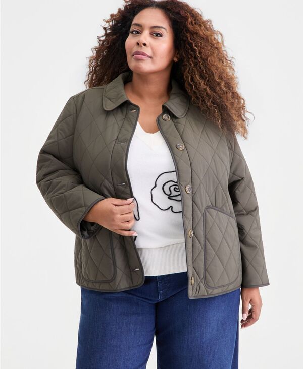 スタイルアンドコー レディース アウター ジャケット・ブルゾン プラスサイズ キルティング Style & Co Plusize Quilted Utility Jacket Misty Moss