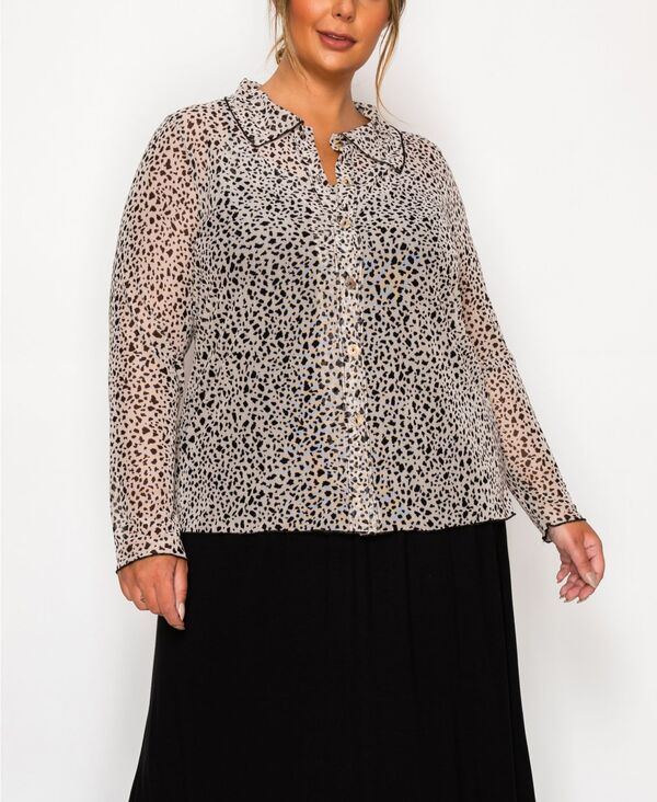 コイン 1804 レディース トップス シャツ プラスサイズ メッシュ COIN 1804 Coin1804 Plusize Pebble Mesh Button Front Long Sleeve Shirt Bone
