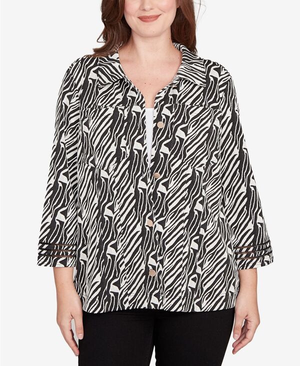 ルビーアールディー レディース アウター ジャケット・ブルゾン プチ ニット Ruby Rd. Petite Zebra Collared Knit Swing Jacket Black Multi ブラック