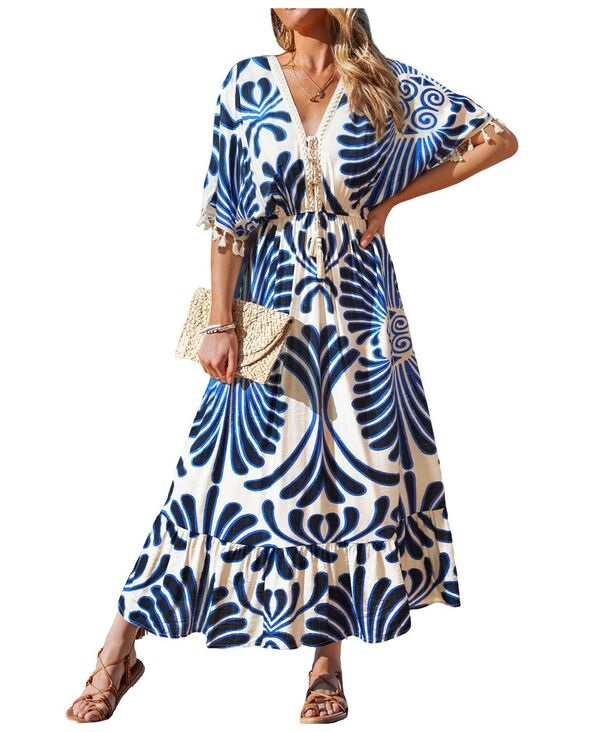 カップシー レディース トップス ワンピース マキシ Cupshe Women's Always Extra Ornate Maxi Beach Dress Dark blue ブルー