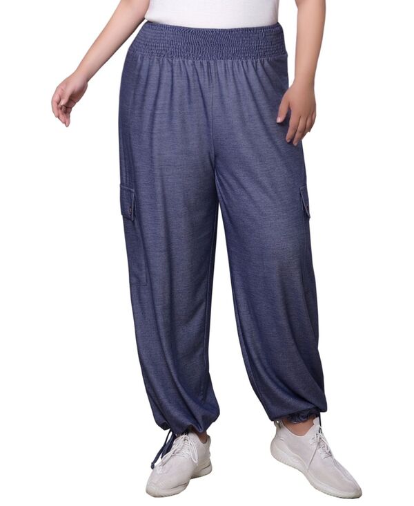 ニューヨークコレクション レディース ボトムス カジュアルパンツ プラスサイズ シャーリング NY Collection Plusize Smocked Waist Harem Pull On Pantspace Dark Denim デニム