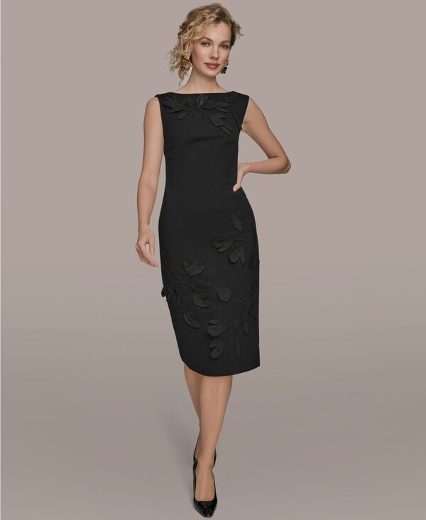 ダナ キャラン ニューヨーク レディース トップス ワンピース フラワー柄 プチ フラワー Donna Karanew York Petite 3D Floral Detail Sheath Dress Black ブラック