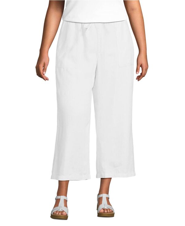ランズエンド レディース ボトムス カジュアルパンツ ワイドレッグ リネン Lands' End Women's High Rise Drawstring Linen Wide Leg Cropants White ホワイト