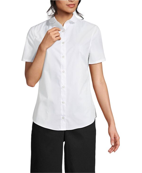 ランズエンド レディース トップス シャツ Lands' End Women'short Sleeve Peter Pan Collar Broadcloth Shirt White ホワイト