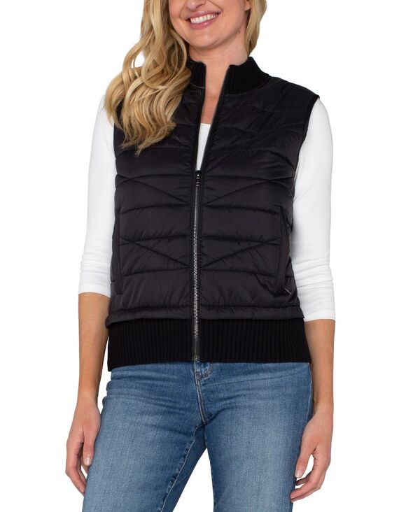 リヴァプール ロサンゼルス レディース アウター ニット・セーター プチ キルティング ベスト Liverpoolos Angeles Petite Quilted-Trim Sweater Vest Black ブラック 17,870円