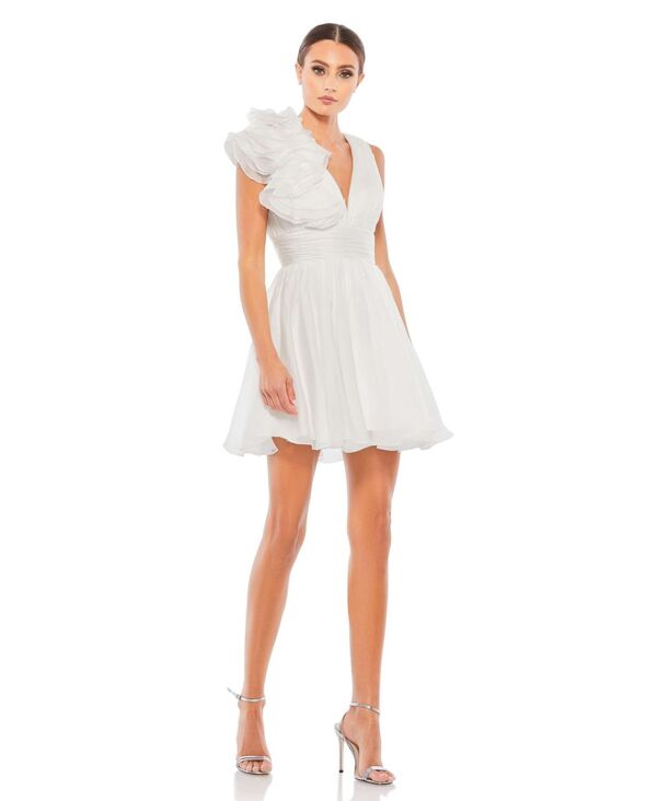 マックダガル レディース トップス ワンピース Vネック フリル ミニ Mac Duggal Women's Ruffle V Neck Fit & Flare Mini Dress White ホワイト