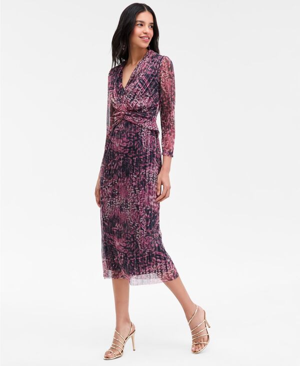 アンクライン レディース トップス ワンピース プチ ミディ 長袖 Anne Klein Petite Long-Sleeve Twist Front Classic Midi Dress Lotus Pink Multi ピンク