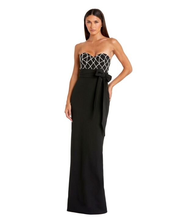 マックダガル レディース トップス ワンピース クレープ ストラップレス Mac Duggal Women'strapless Embellished Crepe Gown With Bow Black ブラック|ReVida 店