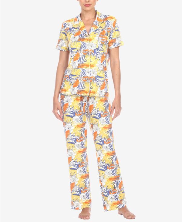 ホワイトマーク レディース アンダーウェア ナイトウェア プリント White Mark Women's 2 Piece Tropical Print Pajama Set White Tropical ホワイト|ReVida 店