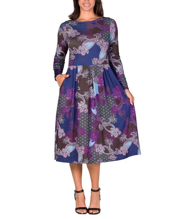 24 セブンコンフォート レディース トップス ワンピース ミディ 24seven Comfort Apparel Women's Purple Paisley Midi Length Long Sleeve Pocket Dress Purple Multi パープル|ReVida 店