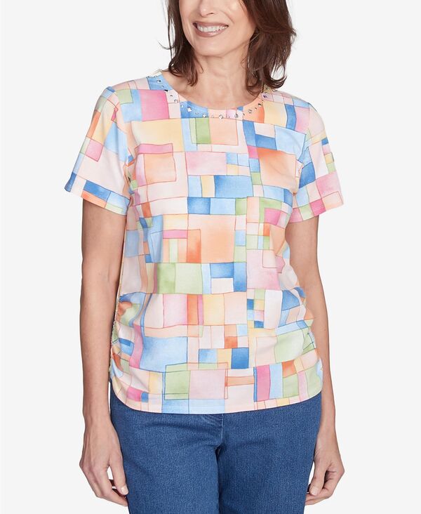 アルフレッド ダナー レディース トップス シャツ プチ Alfredunner Petite Color Block Tile Top with Side Ruching Pastel