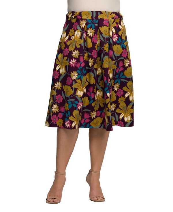 24 セブンコンフォート レディース ボトムスカート フラワー柄 プラスサイズ ミディ フラワー 24seven Comfort Apparel Plusize Purple Floral Elastic Waist Pocket Midi Skirt Multi マルチカラー