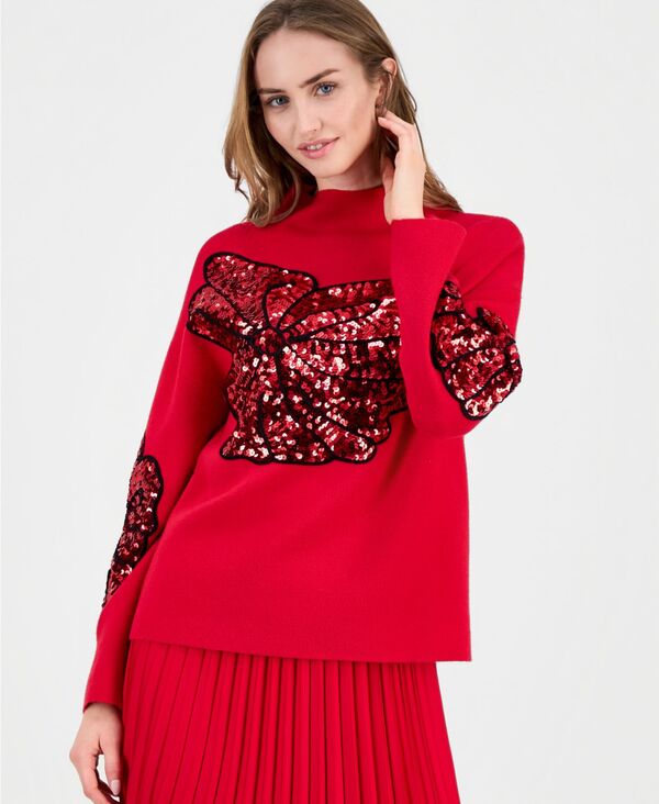 ティー・タハリ レディース アウター ニット・セーター スパンコール Tahari Women'sequin Soutache Funnel-Neck Sweater Love Star|ReVida 店