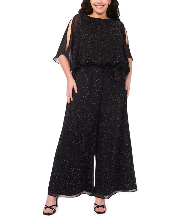 ミスク レディース トップス ワンピース プラスサイズ オーバーレイ ジャンプスーツ MSK Plusize Rhinestone Overlay Boat Neck Jumpsuit Black ブラック