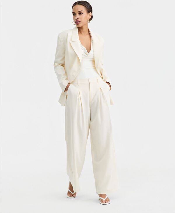 バースリー レディース ボトムス カジュアルパンツ Bar III Women's High-Rise Pleat-Front Wide-Leg Pants Eggnog｜ReVida 店 14,950円