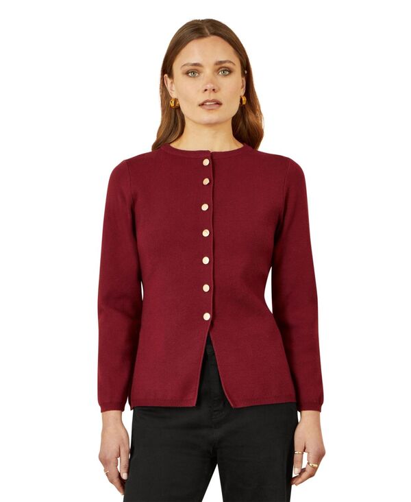 ユミキム レディース アウター ニット・セーター カーディガン Yumi Women's Chic Peplum Button Up Cardigan Burgundy バーガンディ