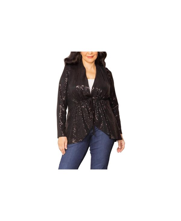 キヨナ レディース アウター ニット・セーター プラスサイズ スパンコール カーディガン Kiyonna Plusize Glitz and Glam Sequin Cardigan Onyx