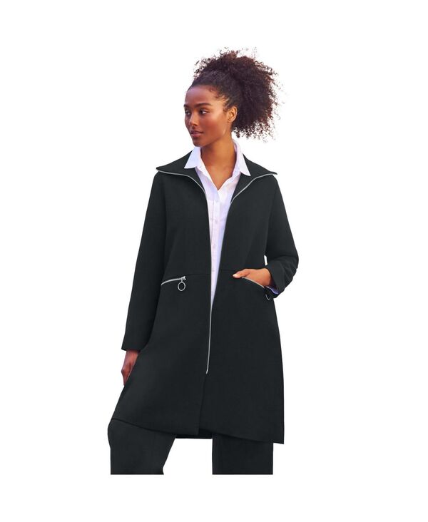 Ellos レディース アウター ジャケット・ブルゾン A ライン コート ellos Women's Zip-Front A-Line Coat With Back Inverted Pleat Black ブラック