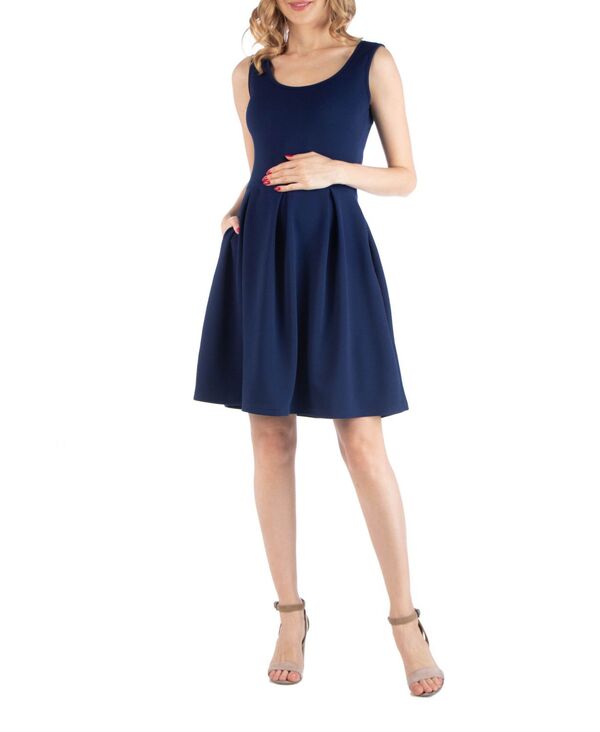 24 セブンコンフォート レディース トップス ワンピース プリーツ ノースリーブ マタニティ 24seven Comfort Apparel Sleeveless Pleated Maternity Dress with Pockets Navy ネイビー|ReVida 店