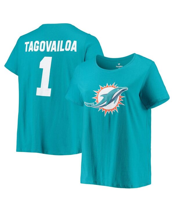 ファナティクス レディース トップス Tシャツ プラスサイズ Fanatics Women's Tua Tagovailoaqua Miami Dolphins Plusize Name and Number T-shirt Aqua アクア 10,570円