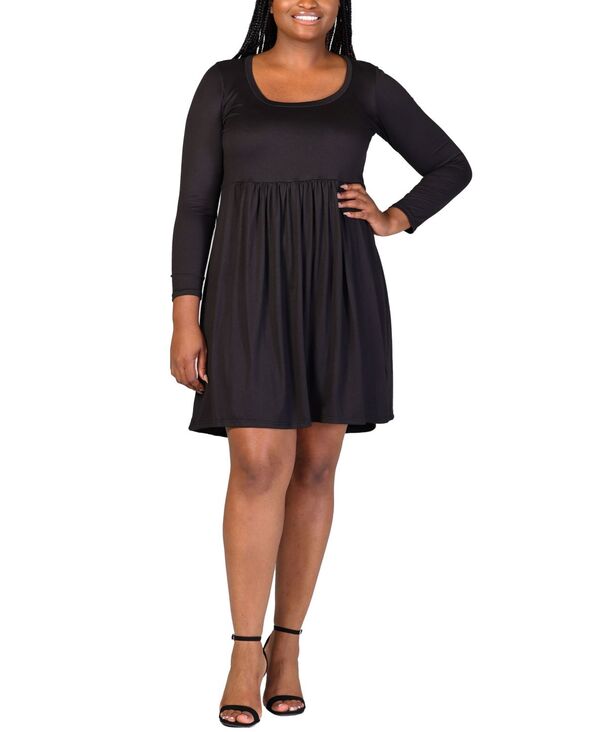 24 セブンコンフォート レディース トップス ワンピース ひざ丈 プラスサイズ 24seven Comfort Apparel Plusize Long Sleeve Knee Length Dress Black ブラック 15,735円