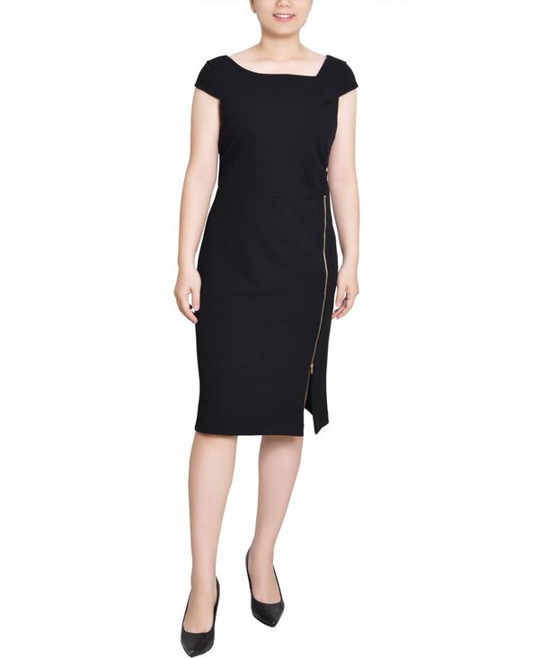 ニューヨークコレクション レディース トップス ワンピース プチ キャップ NY Collection Petite Cap Sleevexposed Zipper Dress Black ブラック