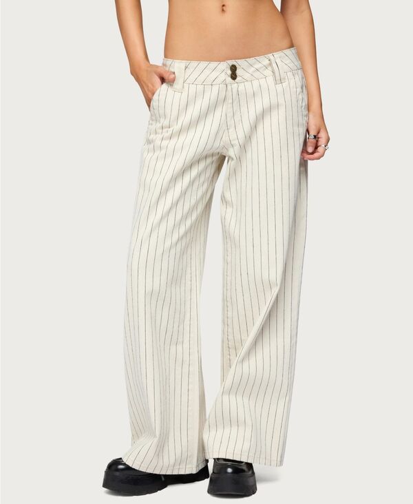 アディクテッド レディース ボトムス デニムパンツ ローライズ ジーンズ Edikted Women's Cory Striped Low Rise Baggy Jeans Cream クリーム｜ReVida 店