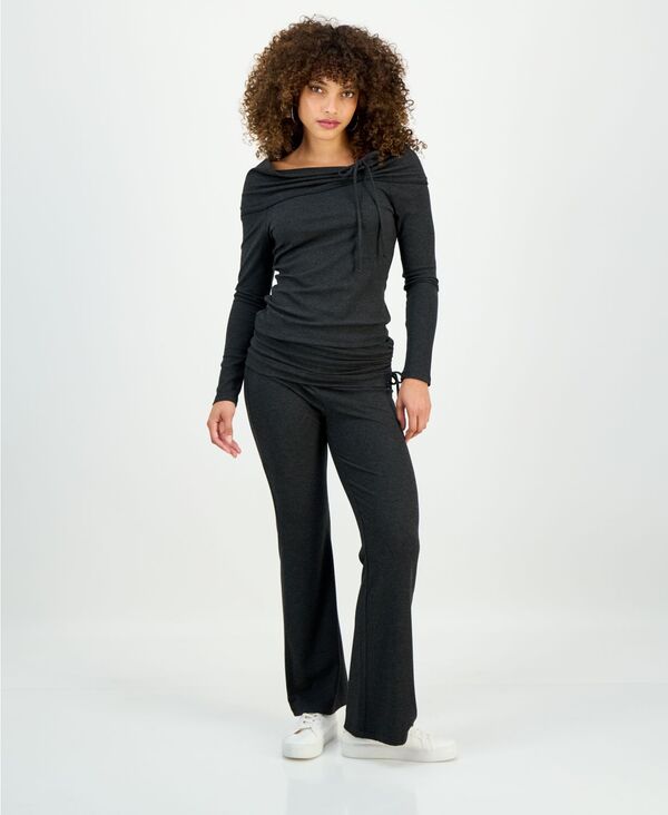 アイ.エヌ.シー インターナショナル コンセプト レディース ボトムス カジュアルパンツ プチ I.N.C. International Concepts Petite Foldover-Waist Wide-Leg Pants Charcoal Heather チャコール