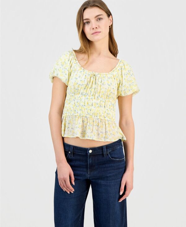 シンシアリージュルズ レディース トップス シャツ フラワー柄 プリント フラワー Sincerely Jules Juniors' Floral Print Short Sleeve Woven Top Egret/Double Cream Floral クリーム