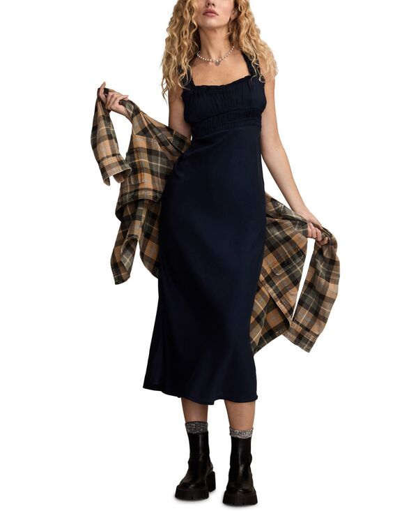 ラッキーブランド レディース トップス ワンピース ギャザー ミディ Lucky Brand Women's Ruched Bodice Slip Midi Dress Navy ネイビー