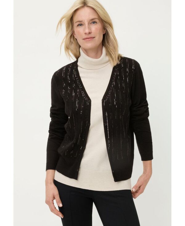 オルセン レディース アウター ニット・セーター リブニット スパンコール カーディガン Olsen Women's Rib Knit Cardigan with Sequin Detail Sweater Black ブラック｜ReVida 店