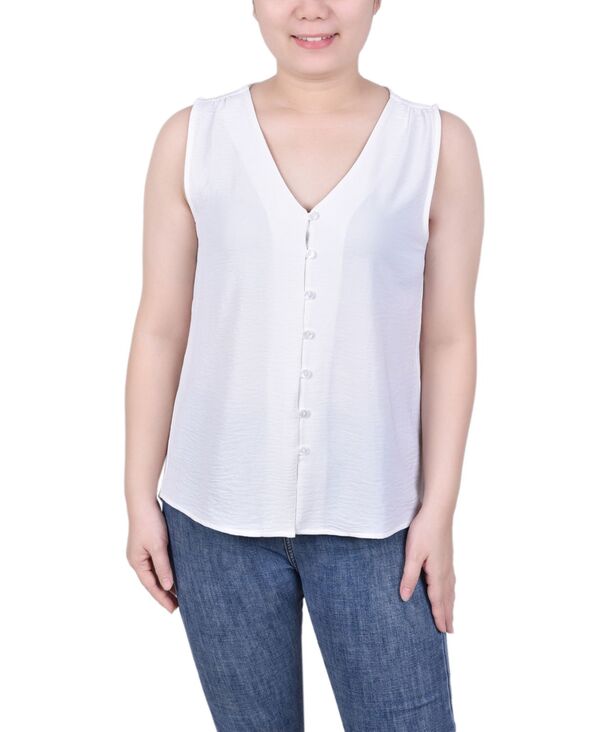 ニューヨークコレクション レディース トップス シャツ プチ ノースリーブラウス NY Collection Petite Sleeveless Button-Front Blouse Ivory アイボリー|ReVida 店