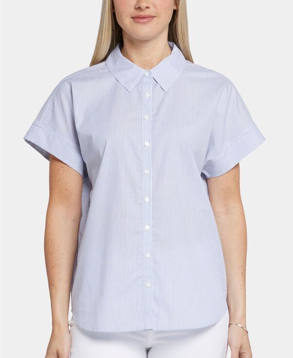エヌワイディージェイ レディース トップス シャツ ブラウス NYDJ Women's Maya Collared Blouse Top Blue Stripe ブルー｜ReVida 店