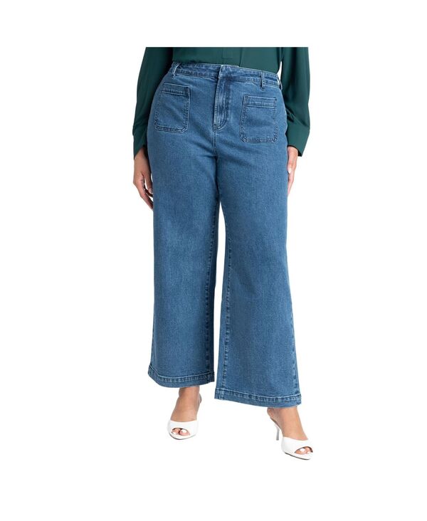 エロクイ レディース ボトムス デニムパンツ プラスサイズ プチ ELOQUII Women's Plusize Petite The Trouser Jean Medium wash denim デニム