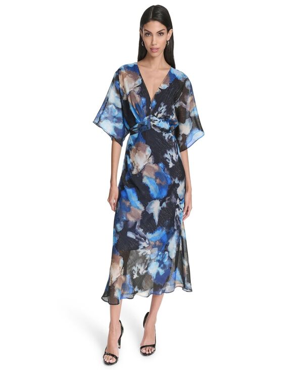 ホルストンヘリテイジ レディース トップス ワンピース プリント Halston Women's Printed Kimono Dress Blue/Black ブラック