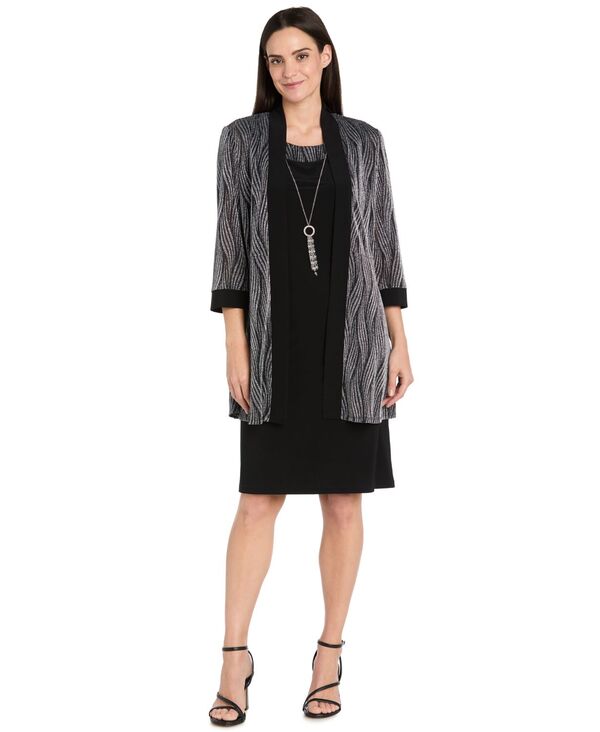 アールアンドエムリチャーズ レディース トップス ワンピース プチ レース ジャケット R & M Richards Petite Cocktail Jacket Dress with Detachable Necklace Black/silver ブラック