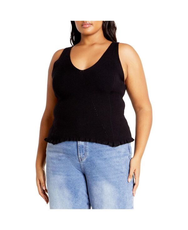 シティーシック レディース トップス シャツ Vネック プラスサイズ CITY CHIC Plusize Sammie V-neck Top Black ブラック