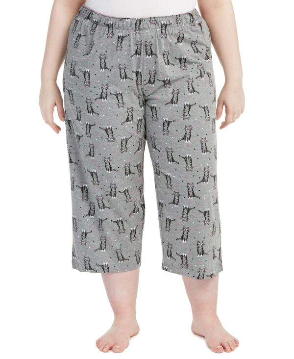 ヒュー レディース アンダーウェア ナイトウェア プラスサイズ プリント キャップ ニット Hue Womens Plusize Sleepwell Printed Knit Capri Pajama Pant made with Temperaturegulating Technology Med Grey Heather グレー