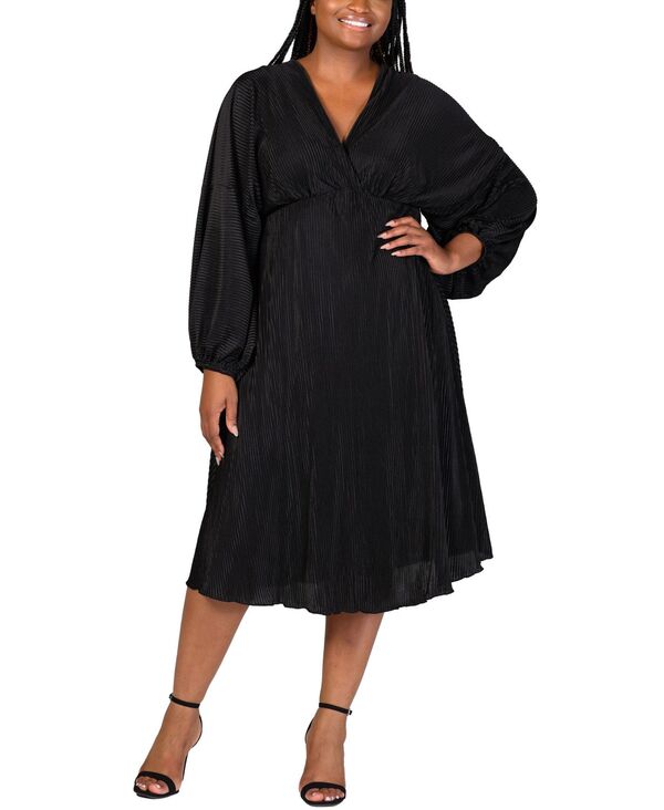 24 セブンコンフォート レディース トップス ワンピース Vネック プラスサイズ ミディ 24seven Comfort Apparel Plusize Shimmer V-Neck Midi Dress Black ブラック