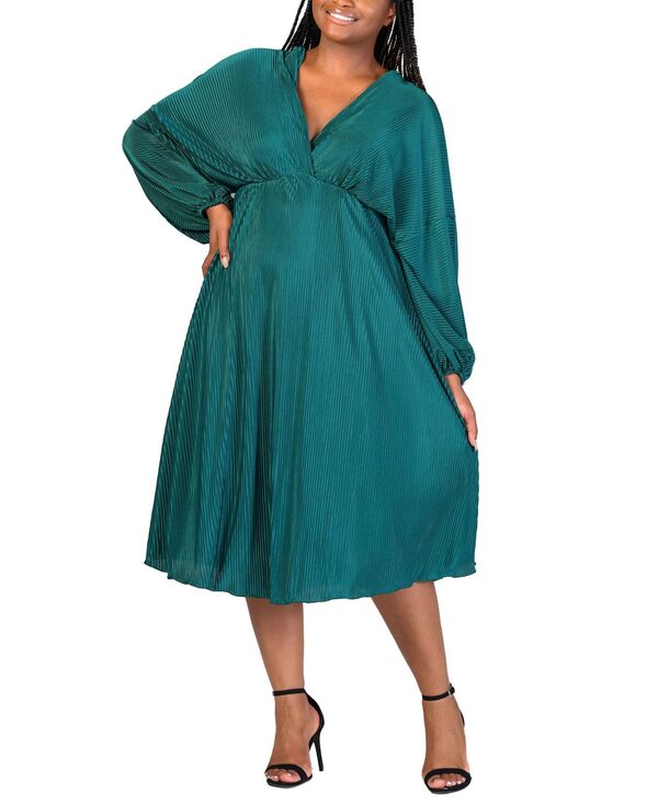 24 セブンコンフォート レディース トップス ワンピース Vネック プラスサイズ ミディ 24seven Comfort Apparel Plusize Shimmer V-Neck Midi Dress Hunter