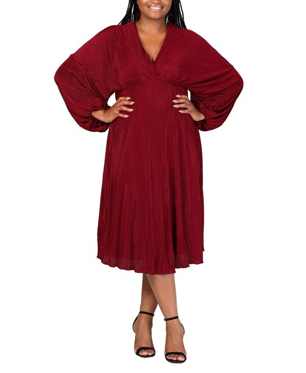 24 セブンコンフォート レディース トップス ワンピース Vネック プラスサイズ ミディ 24seven Comfort Apparel Plusize Shimmer V-Neck Midi Dress Wine ワイン