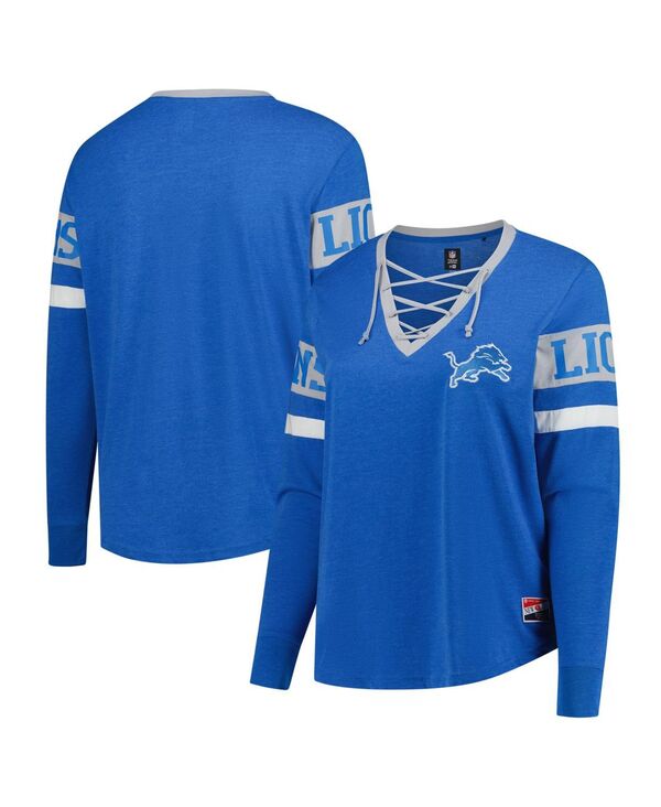 ニューエラ レディース トップス Tシャツ プラスサイズ レース New Era Women's Blue Detroit Lions Plusize Throwback Lace-Up Long Sleeve T-Shirt Blue ブルー