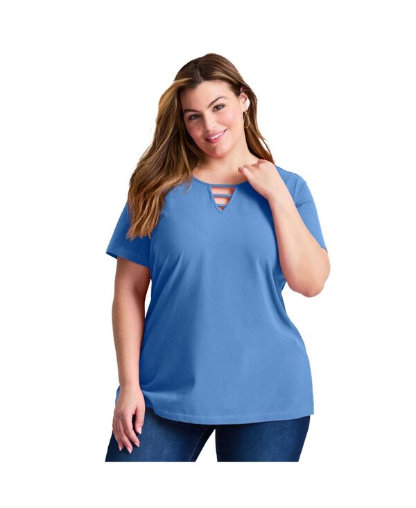 アベニュー レディース トップス シャツ AVENUE Women's Triple Keyhole Short Sleeve Tee Horizon blue ブルー