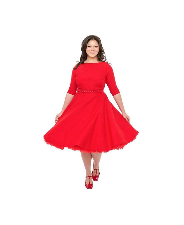 ユニークビンテージ レディース トップス ワンピース プラスサイズ Unique Vintage Plusize Three Quarter Sleeve Beltedevon Swing Dress Bright red レッド 22,176円