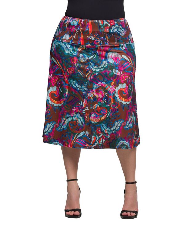 24 セブンコンフォート レディース ボトムスカート ひざ丈 プラスサイズ プリント 24seven Comfort Apparel Plusize Print Comfortablelastic Waist Knee Length Skirt Brown Multi ブラウン