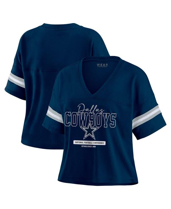 ウェア バイ エリン アンドルーズ レディース トップス Tシャツ Vネック WEAR by Erin Andrews Women's Navy Dallas Cowboys Color Block Boxy Modest Crop V-Neck T-Shirt Navy ネイビー