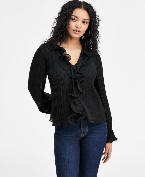 ゲス レディース トップス シャツ 長袖 GUESS Women's Long-Sleeve Faye Top Jet Black A996 ブラック