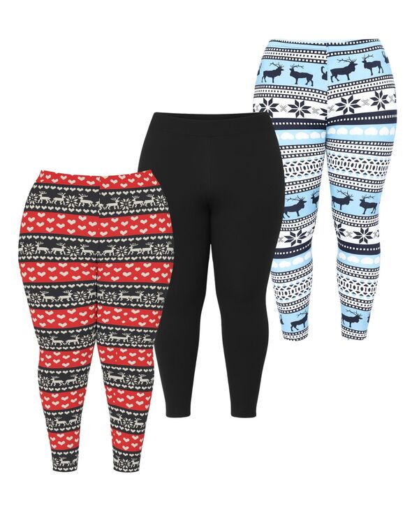 ホワイトマーク レディース ボトムス カジュアルパンツ プラスサイズ White Mark Plusize Holiday Legging Pants 3-Pack Dark Red レッド
