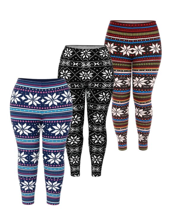 ホワイトマーク レディース ボトムス カジュアルパンツ プラスサイズ White Mark Plusize Holiday Legging Pants 3-Pack Purple パープル