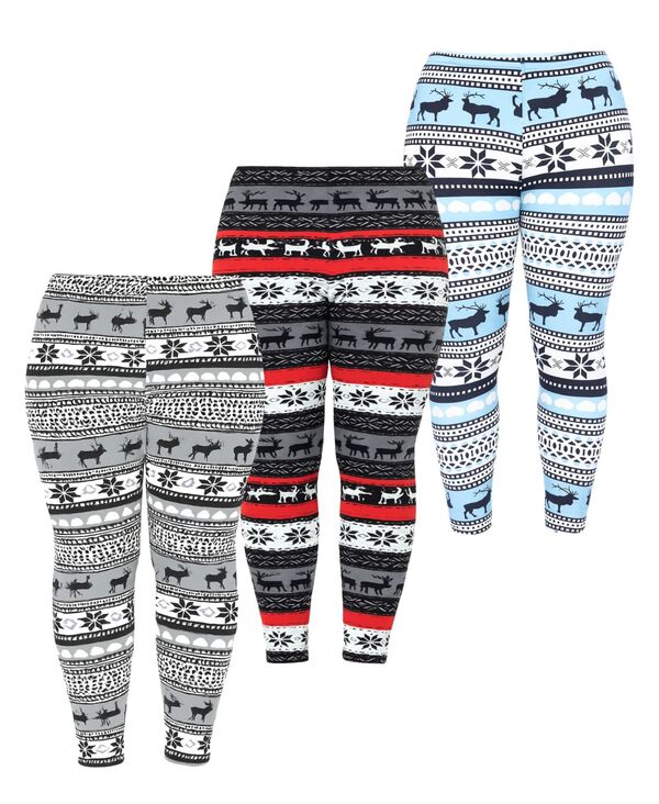 ホワイトマーク レディース ボトムス カジュアルパンツ プラスサイズ White Mark Plusize Holiday Legging Pants 3-Pack Red レッド